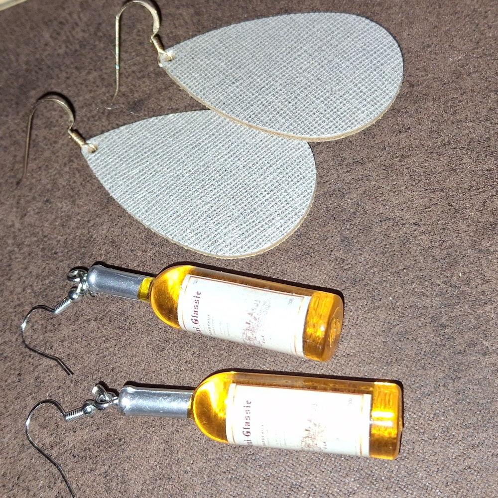 2 pair wine bottle, leather teardrop earrings bohemian gift hippie